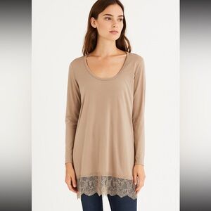 Soft Surroundings Basic Shirt Size Medium Lace Trim Taupe